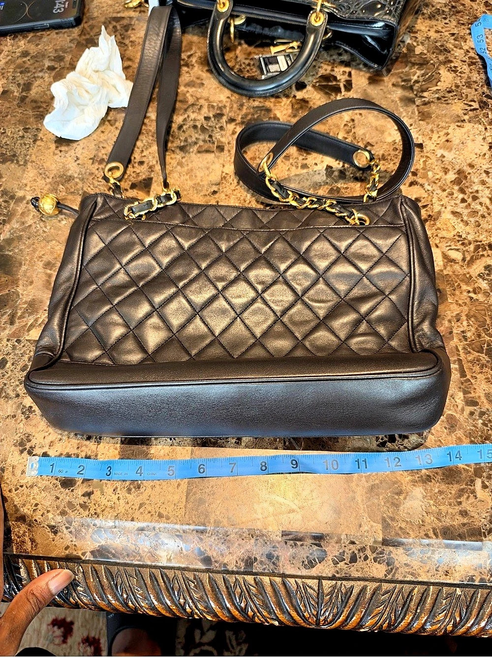 Channel Quilted Shoulder Bag in Brown
